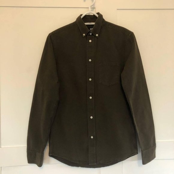 H&M Regular Fit Khaki Green Oxford Shirt - Picture 3 of 4